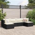 vidaXL 6-delige Loungeset met kussens poly rattan zwart