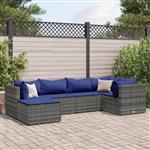 vidaXL 6-delige Loungeset met kussens poly rattan grijs