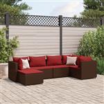 vidaXL 6-delige Loungeset met kussens poly rattan bruin