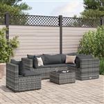 vidaXL 6-delige Loungeset met kussens poly rattan grijs