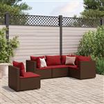 vidaXL 5-delige Loungeset met kussens poly rattan bruin