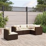 vidaXL 5-delige Loungeset met kussens poly rattan bruin