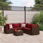 vidaXL 6-delige Loungeset met kussens poly rattan bruin