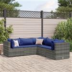 vidaXL 5-delige Loungeset met kussens poly rattan grijs