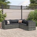 vidaXL 5-delige Loungeset met kussens poly rattan grijs