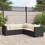 vidaXL 5-delige Loungeset met kussens poly rattan zwart