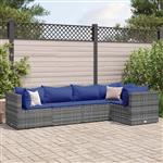 vidaXL 5-delige Loungeset met kussens poly rattan grijs