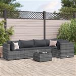 vidaXL 5-delige Loungeset met kussens poly rattan grijs