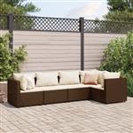 vidaXL 5-delige Loungeset met kussens poly rattan bruin