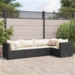 vidaXL 5-delige Loungeset met kussens poly rattan zwart