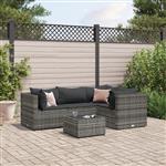 vidaXL 5-delige Loungeset met kussens poly rattan grijs