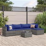 vidaXL 6-delige Loungeset met kussens poly rattan grijs