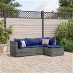 vidaXL 4-delige Loungeset met kussens poly rattan grijs