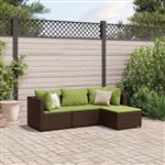 vidaXL 4-delige Loungeset met kussens poly rattan bruin