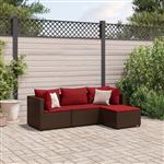 vidaXL 4-delige Loungeset met kussens poly rattan bruin