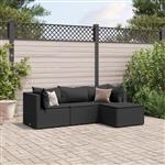 vidaXL 4-delige Loungeset met kussens poly rattan zwart