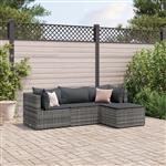 vidaXL 4-delige Loungeset met kussens poly rattan grijs