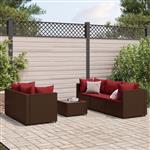 vidaXL 6-delige Loungeset met kussens poly rattan bruin