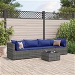 vidaXL 5-delige Loungeset met kussens poly rattan grijs