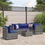 vidaXL 6-delige Loungeset met kussens poly rattan grijs