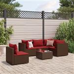 vidaXL 6-delige Loungeset met kussens poly rattan bruin