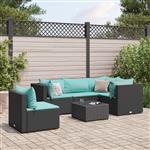 vidaXL 6-delige Loungeset met kussens poly rattan zwart