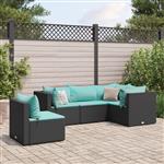 vidaXL 5-delige Loungeset met kussens poly rattan zwart