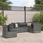 vidaXL 5-delige Loungeset met kussens poly rattan grijs