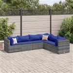 vidaXL 6-delige Loungeset met kussens poly rattan grijs