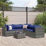 vidaXL 6-delige Loungeset met kussens poly rattan grijs