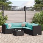 vidaXL 6-delige Loungeset met kussens poly rattan zwart