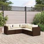 vidaXL 5-delige Loungeset met kussens poly rattan bruin