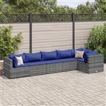 vidaXL 6-delige Loungeset met kussens poly rattan grijs