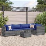 vidaXL 6-delige Loungeset met kussens poly rattan grijs