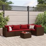 vidaXL 6-delige Loungeset met kussens poly rattan bruin