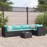 vidaXL 6-delige Loungeset met kussens poly rattan zwart