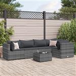 vidaXL 6-delige Loungeset met kussens poly rattan grijs