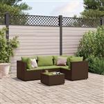 vidaXL 5-delige Loungeset met kussens poly rattan bruin