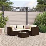 vidaXL 5-delige Loungeset met kussens poly rattan bruin