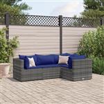 vidaXL 4-delige Loungeset met kussens poly rattan grijs