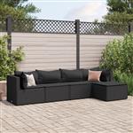 vidaXL 5-delige Loungeset met kussens poly rattan zwart