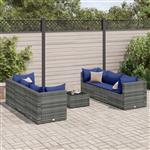 vidaXL 7-delige Loungeset met kussens poly rattan grijs