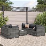 vidaXL 6-delige Loungeset met kussens poly rattan grijs