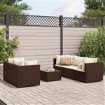 vidaXL 6-delige Loungeset met kussens poly rattan bruin