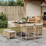 vidaXL 9-delige Tuinset met kussens poly rattan beige