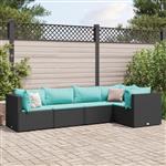 vidaXL 5-delige Loungeset met kussens poly rattan zwart