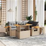 vidaXL 5-delige Loungeset met kussens poly rattan beige