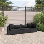 vidaXL 4-delige Loungeset met kussens poly rattan zwart