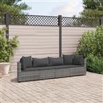 vidaXL 4-delige Loungeset met kussens poly rattan grijs