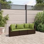 vidaXL 3-delige Loungeset met kussens poly rattan bruin